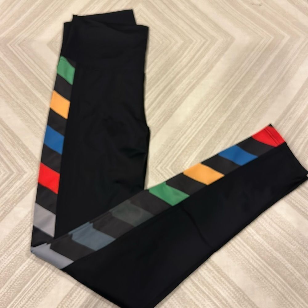 Beach Riot Black with Side Multi Color Block Panels High Waist Leggings: Size XS